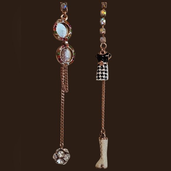 👓💖👗Betsey Mismatched Colorful Eyeglasses Dress Boot Disco Ball Earrings NWOT - Picture 8 of 9